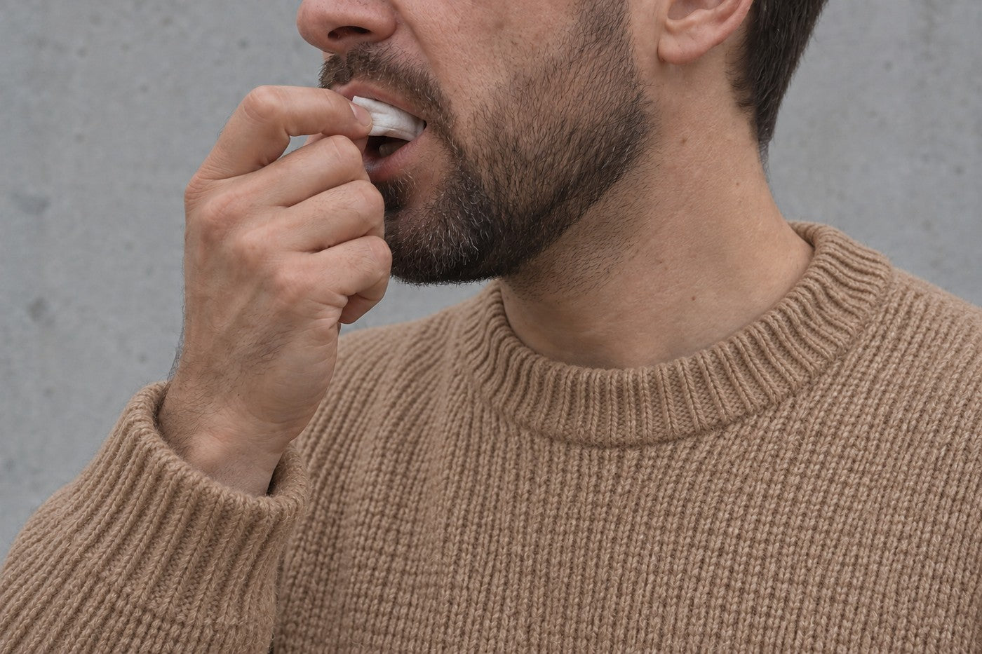 Man placing a FLOW pouch