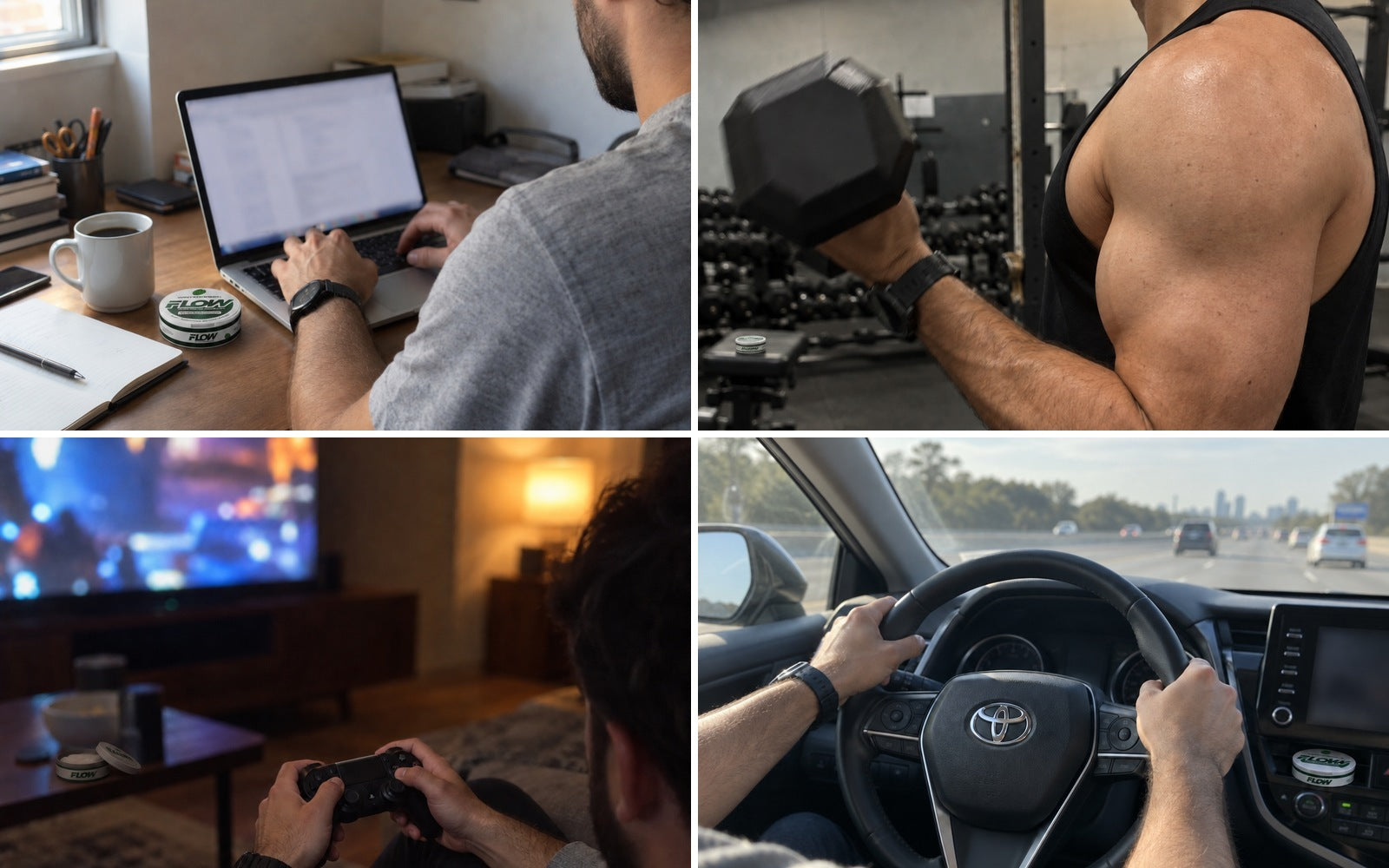 Work, Training, Gaming, Long drive